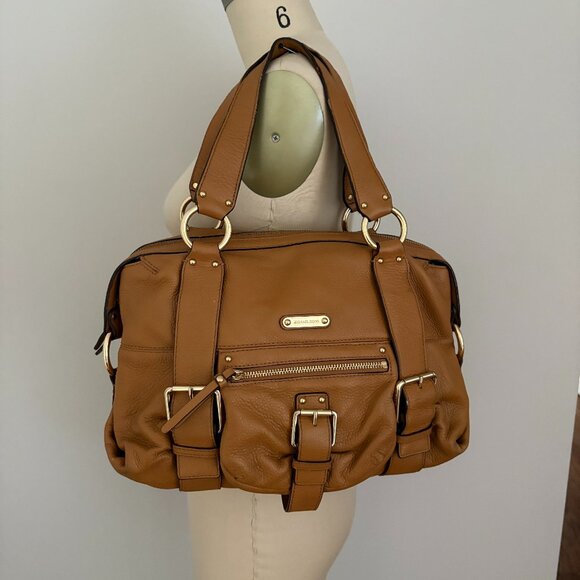 MICHAEL Michael Kors Multi Pocket Brown Leather Shoulder Bag Tote Hobo Camel - Picture 1 of 14